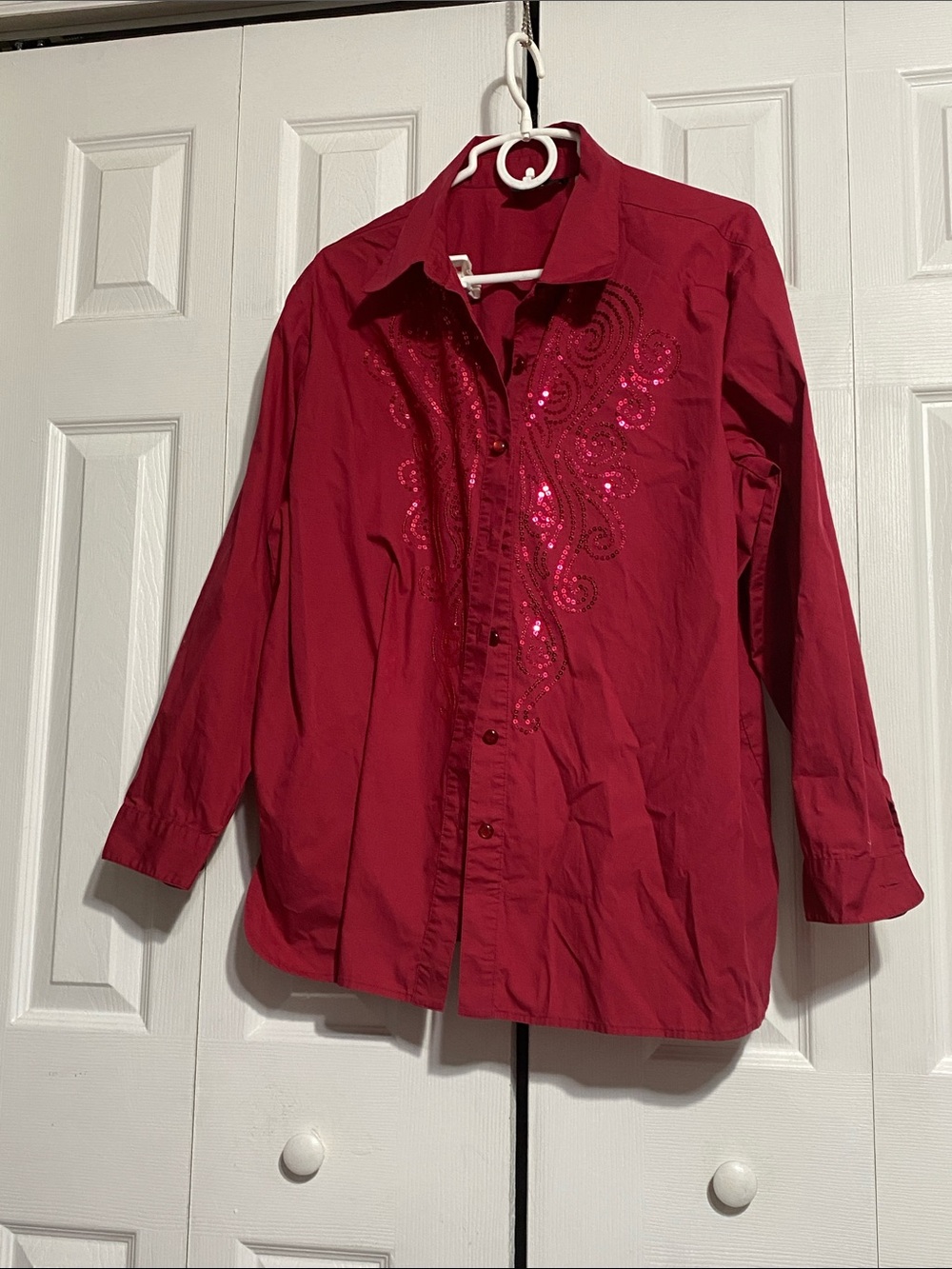 Bob Macke wearable art sequin Dark Red Button down top blouse shirt size 1X
